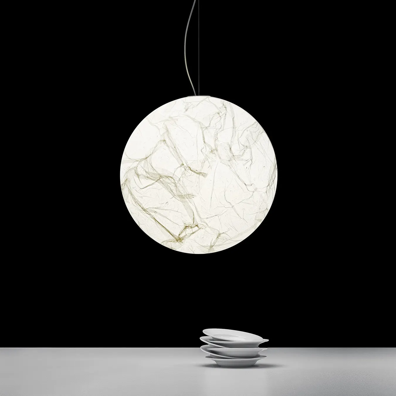 Lampada sospensione MOON di Davide Groppi in carta giapponese fatta a mano, forma sferica