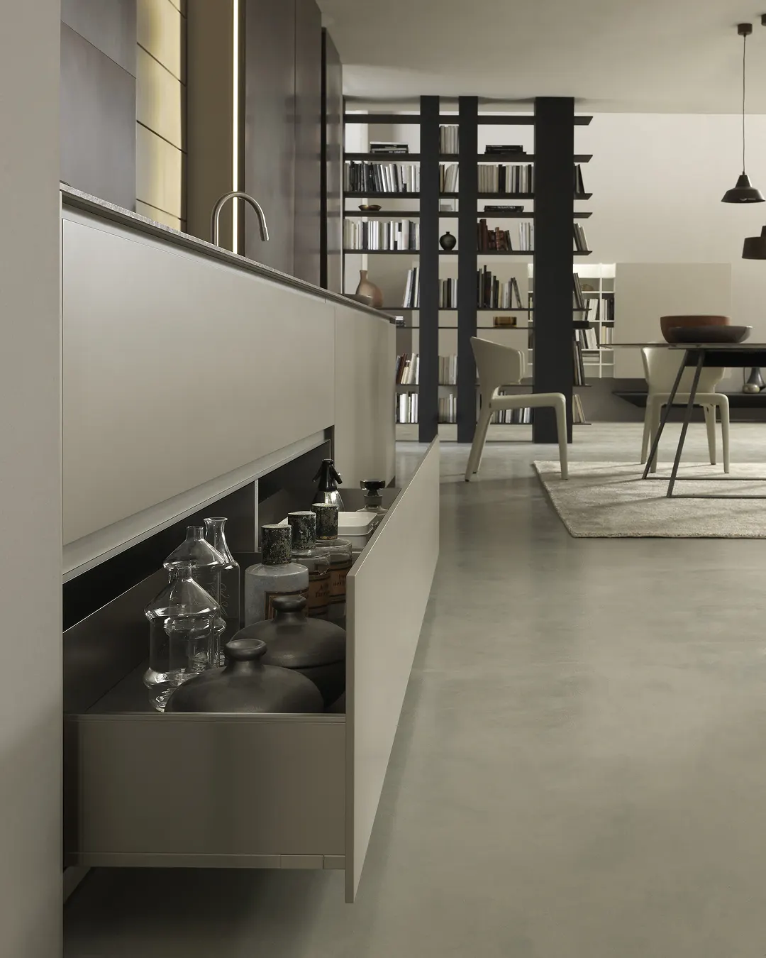 Cucina open space modulnova blade con cassettiera a gola