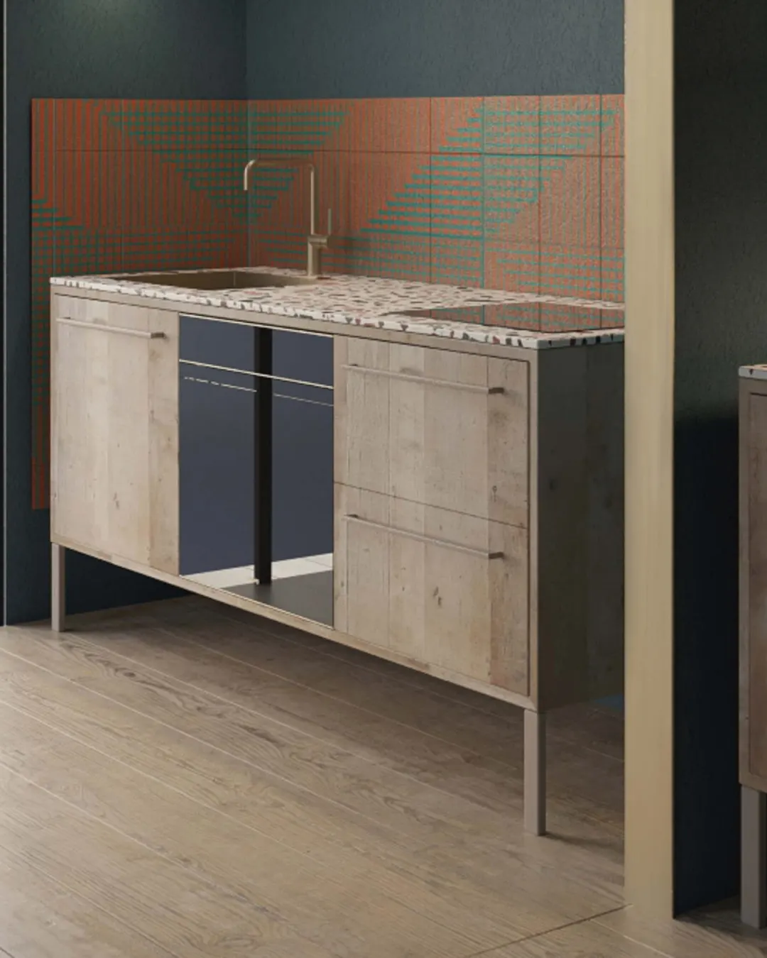 cucina monoblocco Rewood in legno ontano